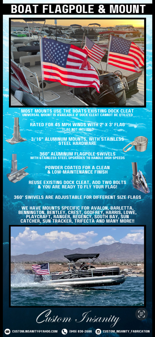 Boat Flagpole and 5” Universal/Blank Mount for Dock Cleat